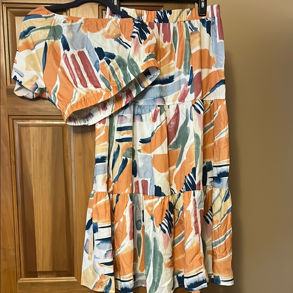 One Shoulder Cut Off Dress Colorful, Two Piece Casual Dress, Size L
